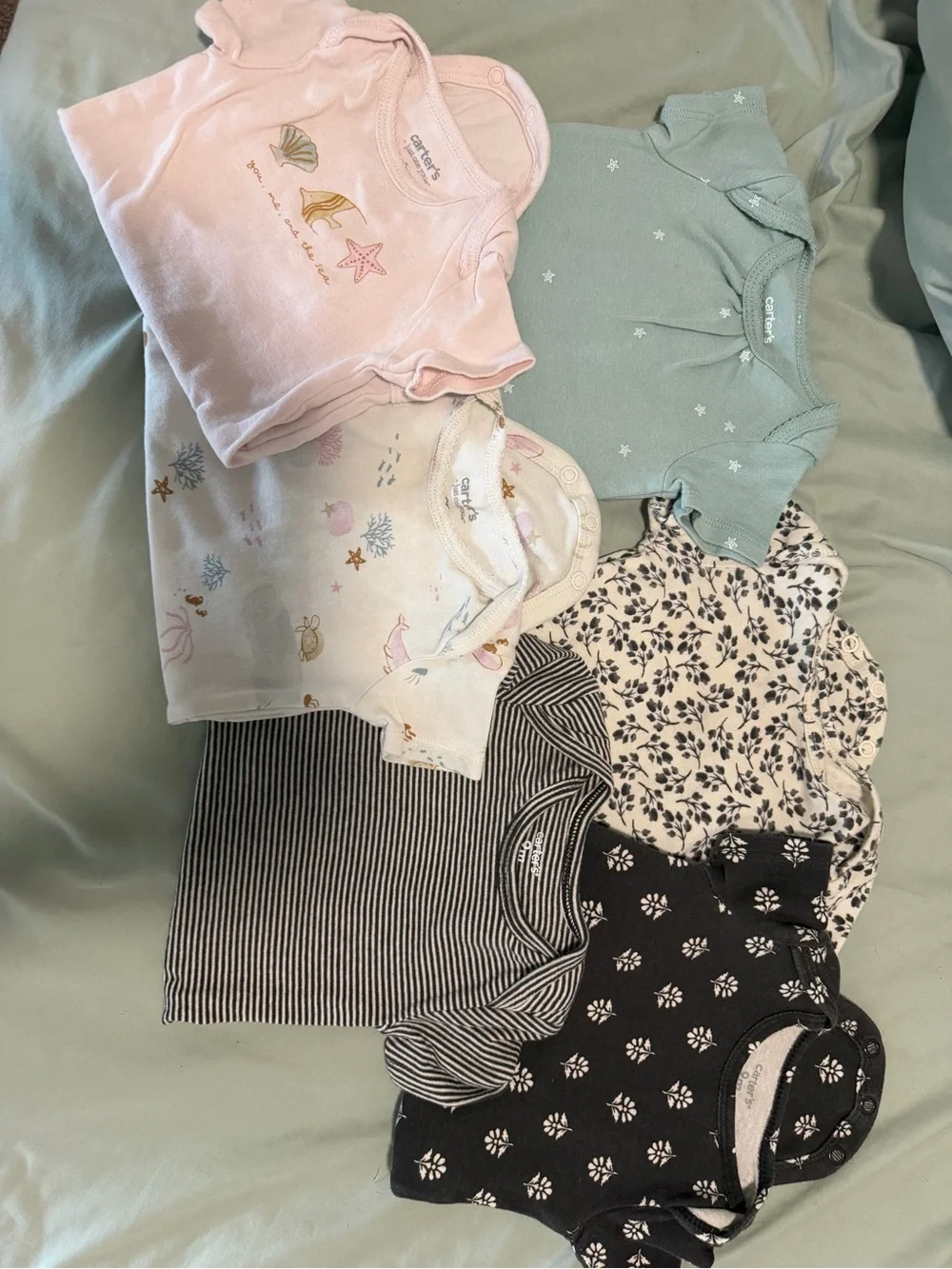 Carter's Baby Bodysuit 6-Pack in Pink, Green, Cream, Black, White